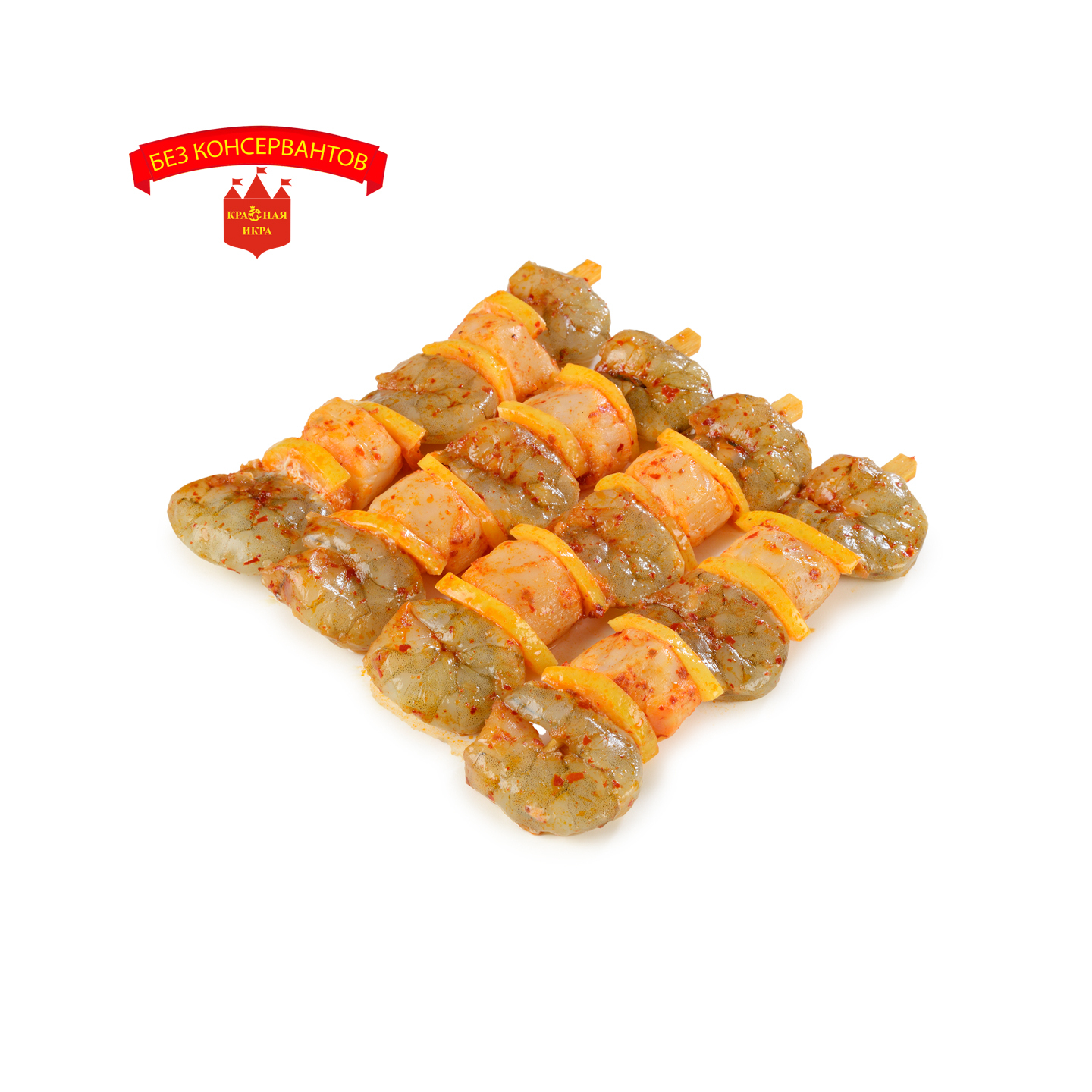 Шашлык из креветки и гребешка 400 гр.
