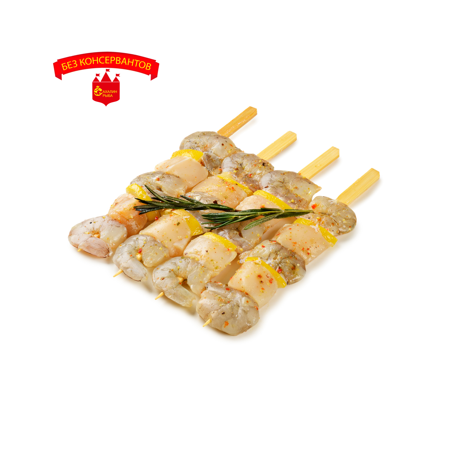 Шашлык из креветки и гребешка 350 гр.
