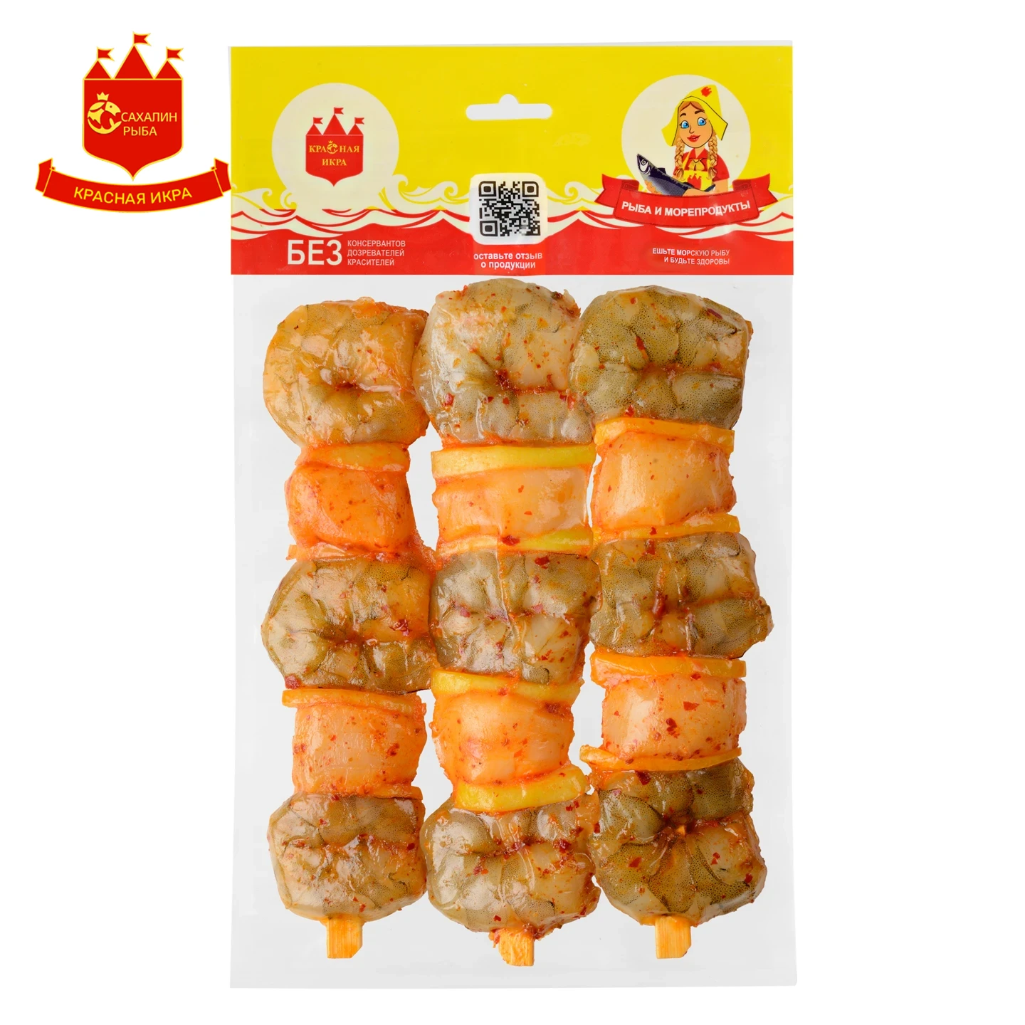 Шашлык из креветки и гребешка 300 гр.